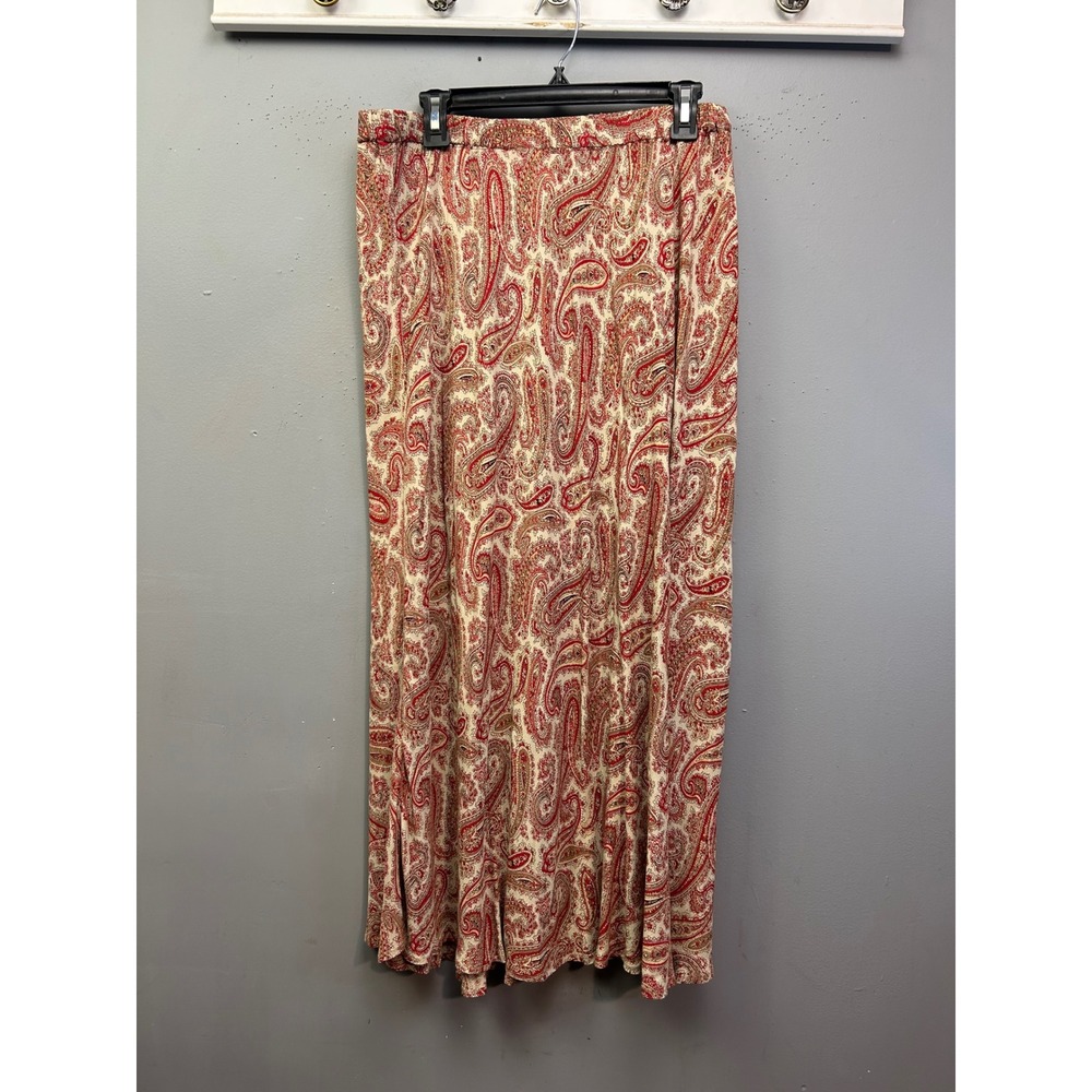 Jones New York Sport Skirt Womens 16W Red Paisley Maxi A-Line Elastic Rayon Boho